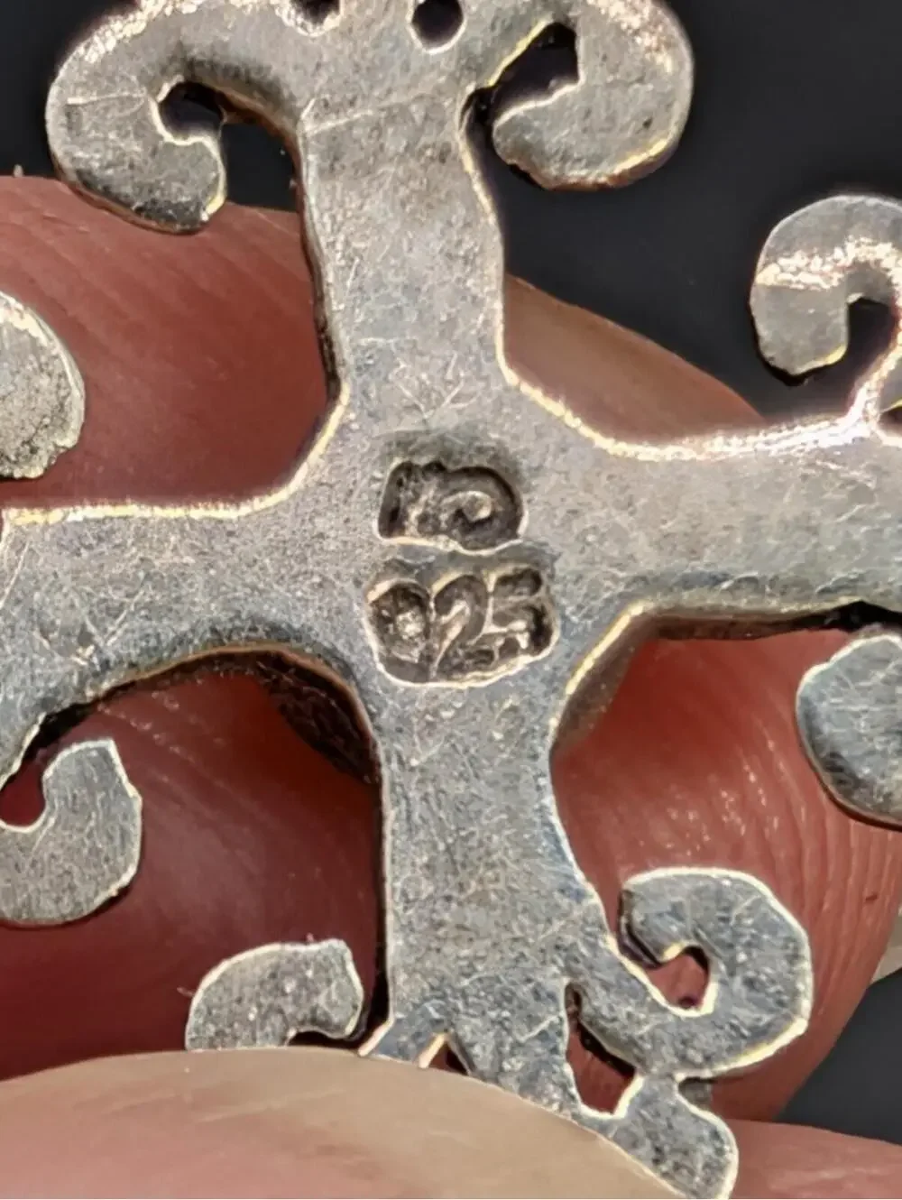 Vintage 925 Sterling Silver CM Fleur De Lis Cross Earrings Black Onyx 3.69g